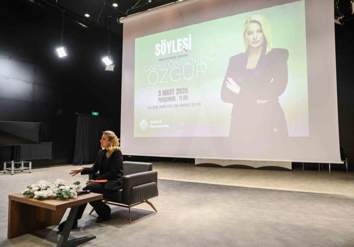 Gazeteci G&ouml;ks&uuml; &Ouml;ng&ouml;ren &Ouml;zg&uuml;r, Atat&uuml;rk &Uuml;niversitesinde &ouml;ğrencilerle buluştu